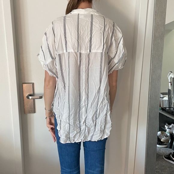 UO BDG White with Black Vertical Stripes Collared Button Down - Picture 2 of 3